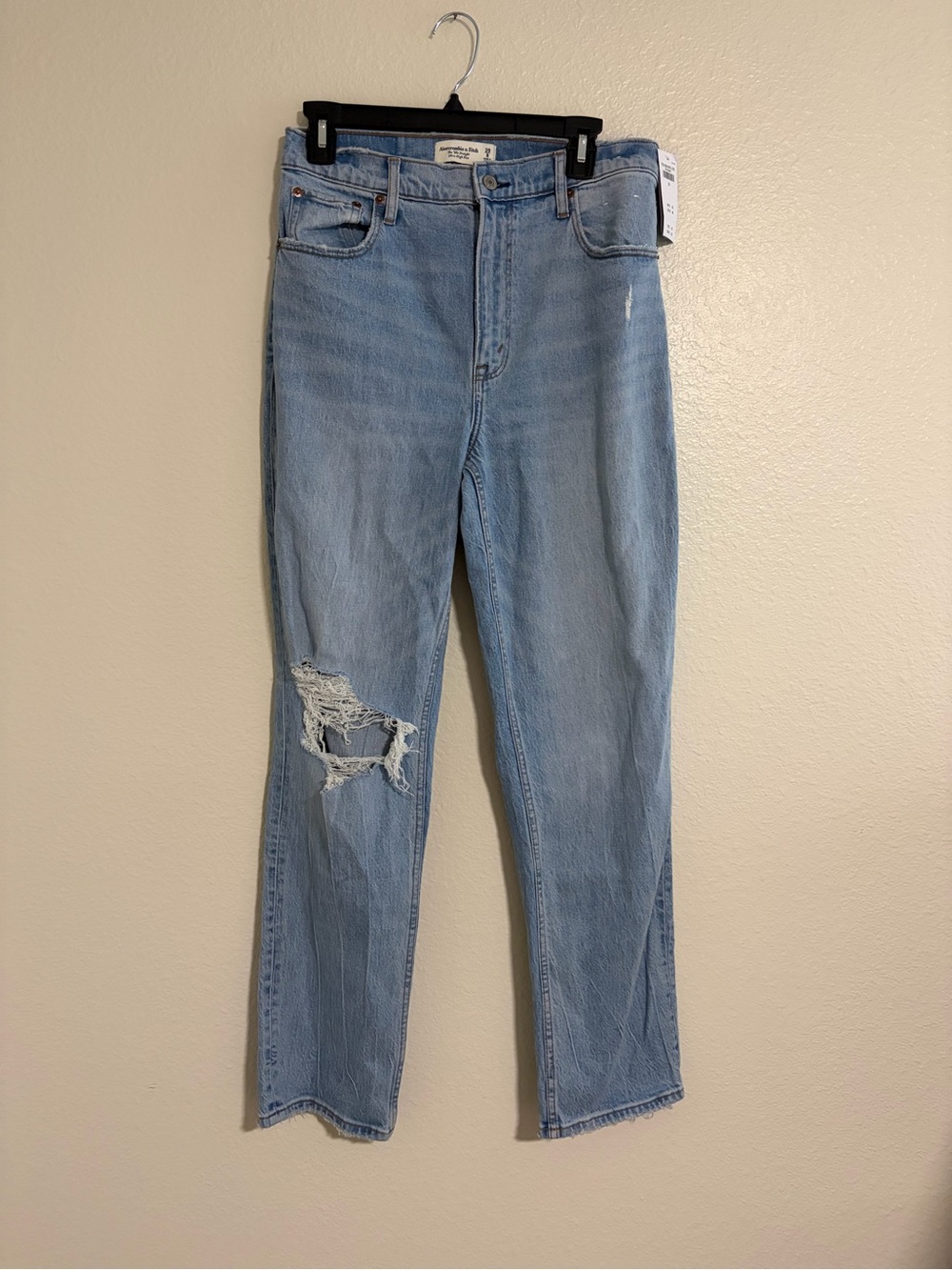 Abercrombie & Fitch Light Blue Straight Leg Jeans with Knee Distress